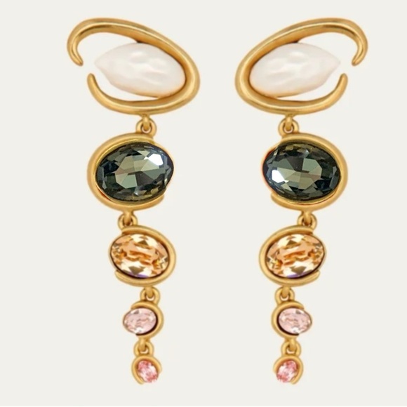 OSCAR DE LA RENTA Grey Multi O-Shape Baroque Pearly Earrings
